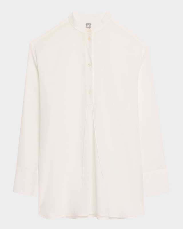 Stand-Collar Tassel Cotton Voile Shirt